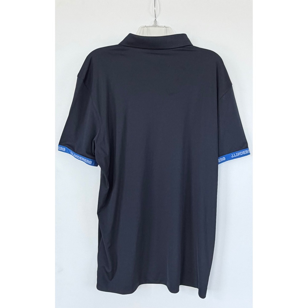J.Lindeberg Mens‎ Regular Fit Polo Shirt Navy Blue Logo Cuffs Golf Performance - Picture 2 of 6